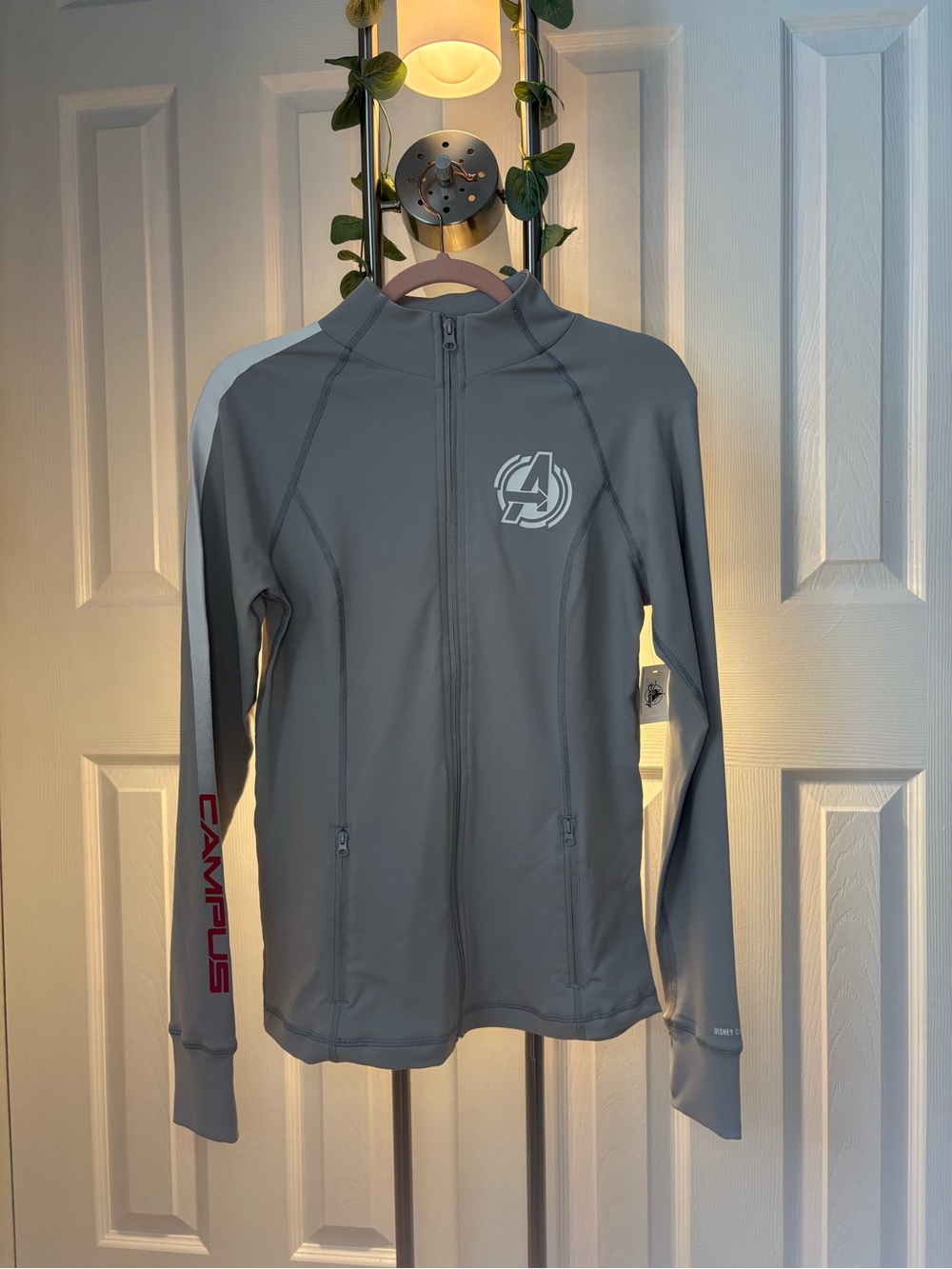 Gray Avengers Zip-Up Jacket with Red 'CAMPUS' Sleeve
